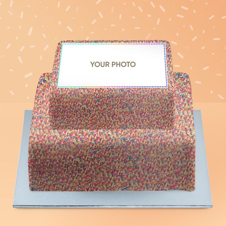 Square Two Tier Sprinkle Photo Cake
