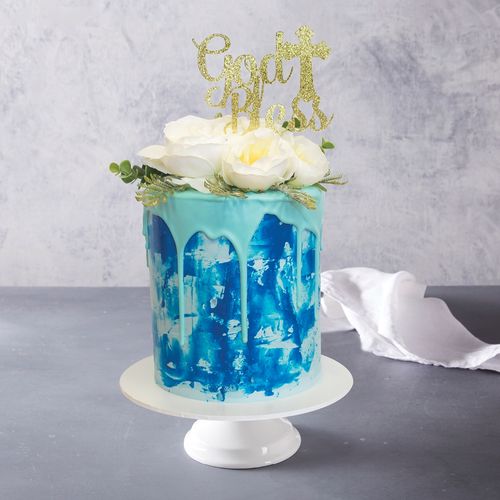 Aqua Drip Celebration Cake